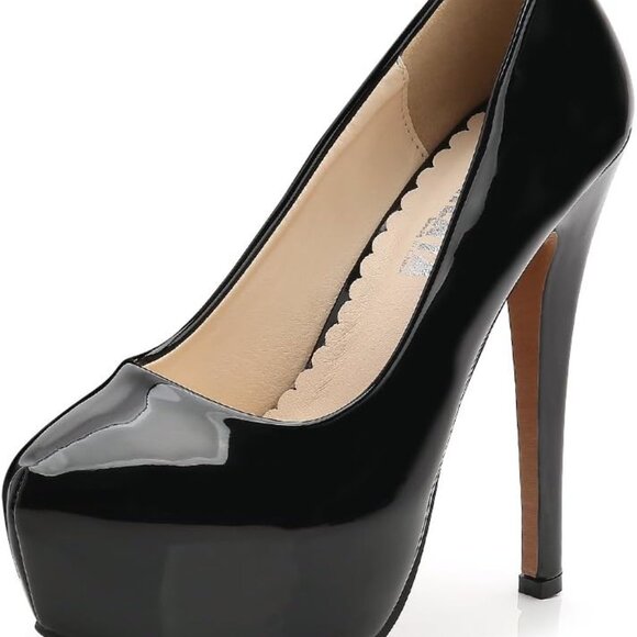 Women's Velveteen Platform Heels Slip On Pumps Black Dress Shoes